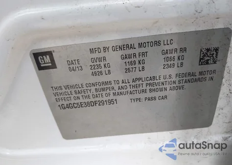 2013 Buick Lacrosse Leather Group z USA, uszkodzony, nr VIN 1G4GC5E38DF291951